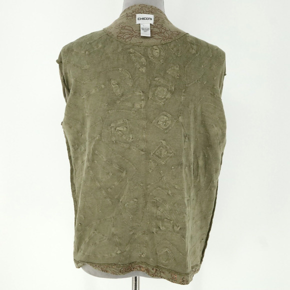 Chicos Sweater 1 Womens Medium 8 Green Full Zip Copper Metallic Stretch Knit - Picture 15 of 16